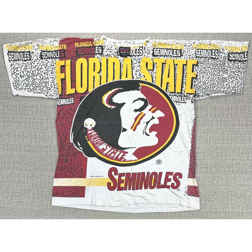 Vintage Florida State Seminoles Shirt Mens L AOP Football Magic Johnson T's 90s